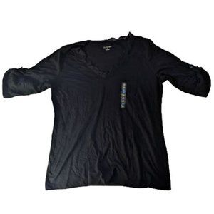 👕St. John's Bay Black Three-Quarters Sleeve Shirt (Size L) NWT👕